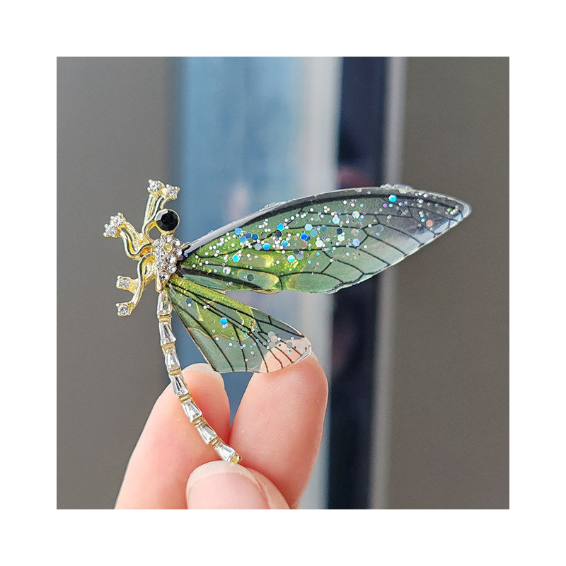 Broches Libellule en Acrylique aux ailes transparentes Couleur Vert
