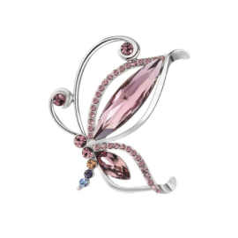 Broche Papillon Design en Cristal Couleur Rose