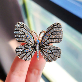 Magnifiques Broches Papillon aux Ailles Colorées avec Strass Argent