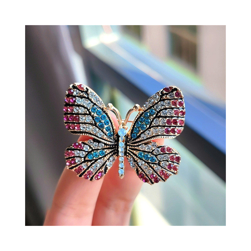 Magnifiques Broches Papillon aux Ailles Colorées avec Strass Violet