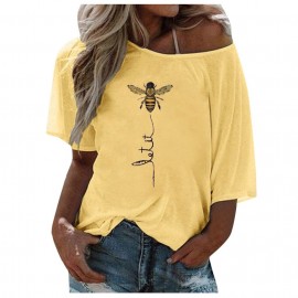 T-Shirt Let it Bee Abeille asymétrique épaule dénudée pour femme jaune