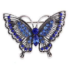 Magnifique Broche Papillon en Strass Couleur Bleu