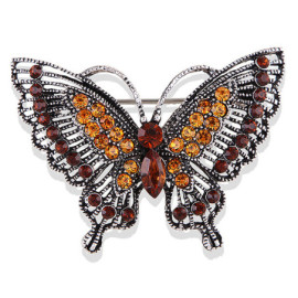 Magnifique Broche Papillon en Strass Couleur Marron