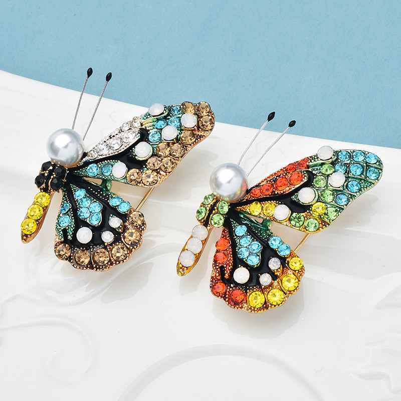 Broches Papillon Perle et Strass Multicolores