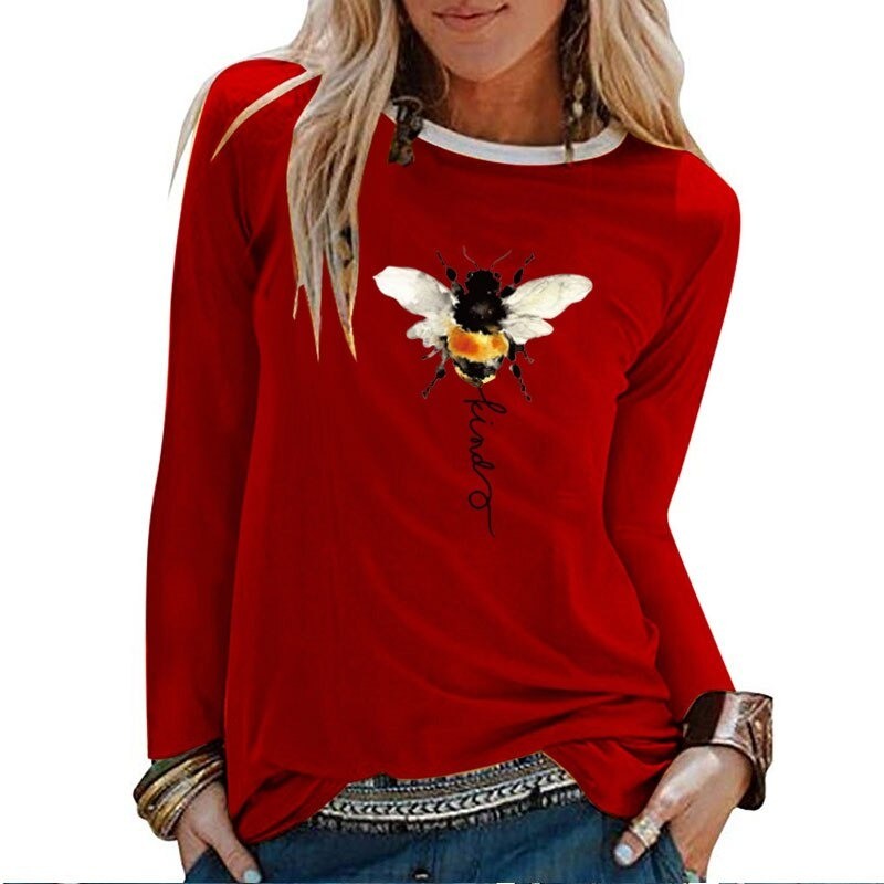 T-shirt manches longues pour femme Bee Kind rouge