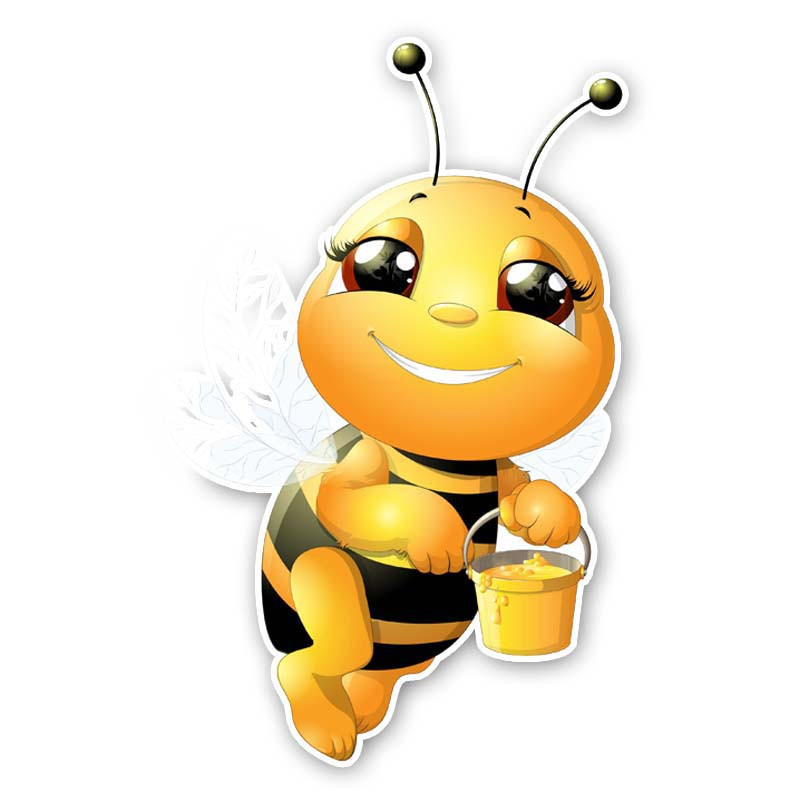 Autocollant jolie abeille souriante transportant un pot de miel - PVC - 9.4CM x 15.3CM