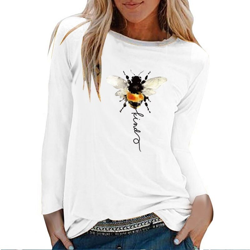 T-shirt manches longues pour femme Bee Kind blanc