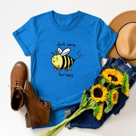 T-Shirt femme Abeille Don't Worry, Bee Happy bleu