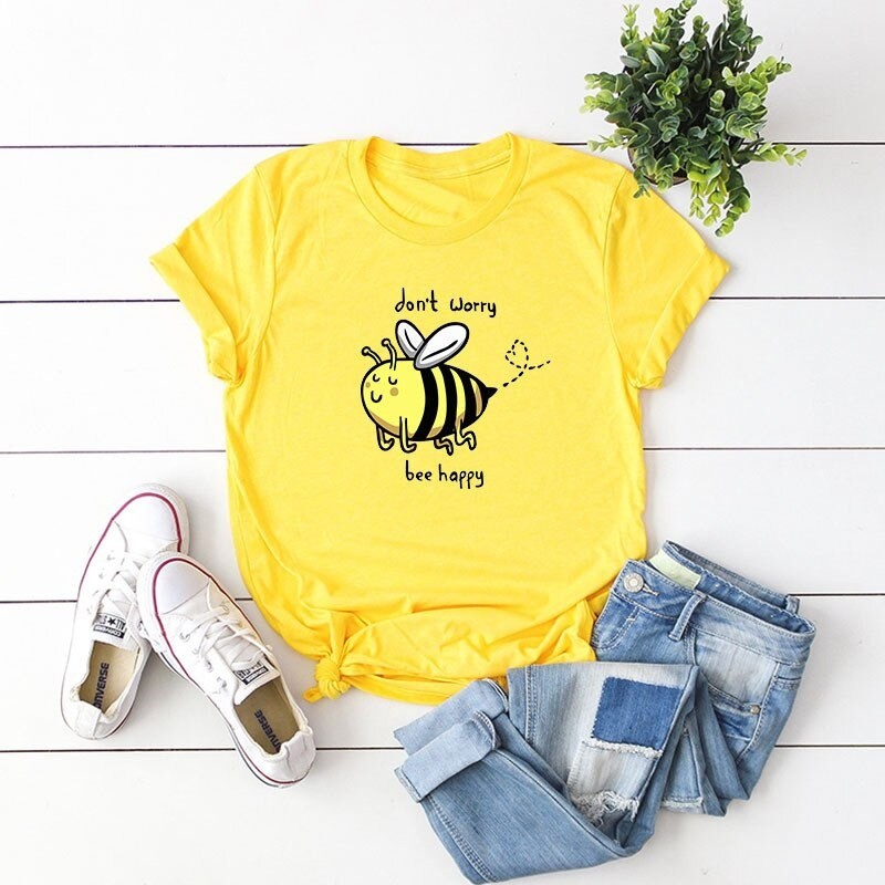 T-Shirt femme Abeille Don't Worry, Bee Happy jaune
