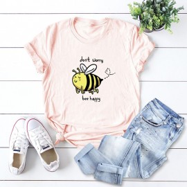 T-Shirt femme Abeille Don't Worry, Bee Happy rose pale