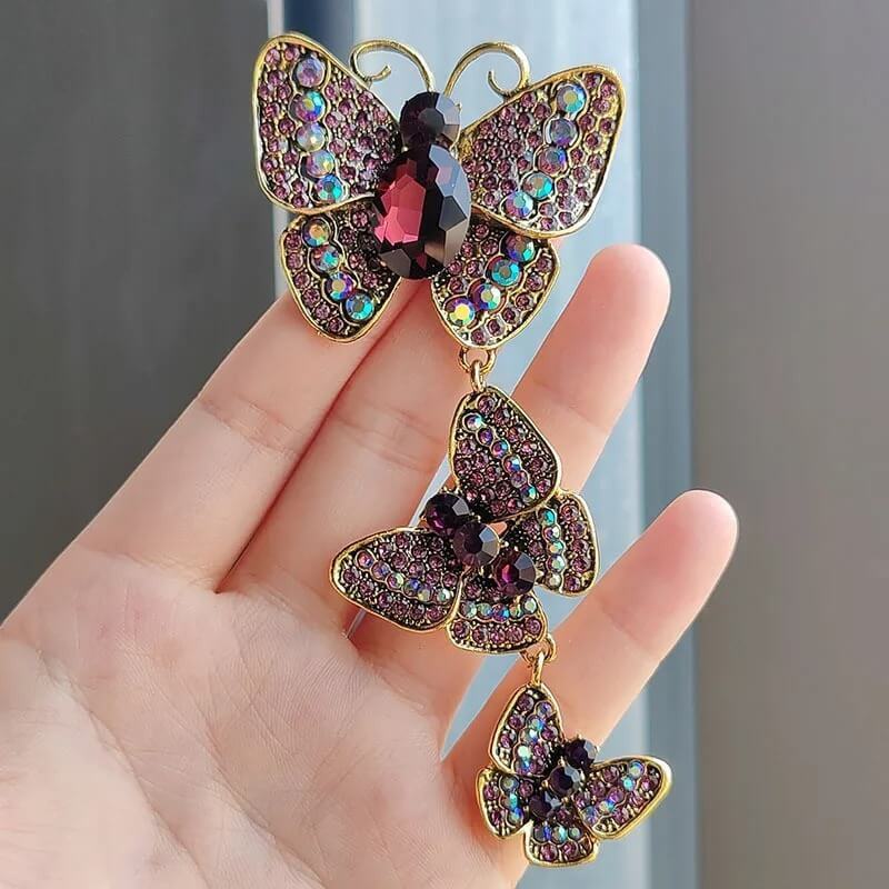 Grande Broche de 3 Papillons Style Vintage Couleur Violet