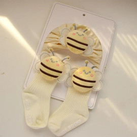 Ensemble bébé Abeille chaussettes antidérapantes et bonnet d'abeille pour bébé - couleur Jaune