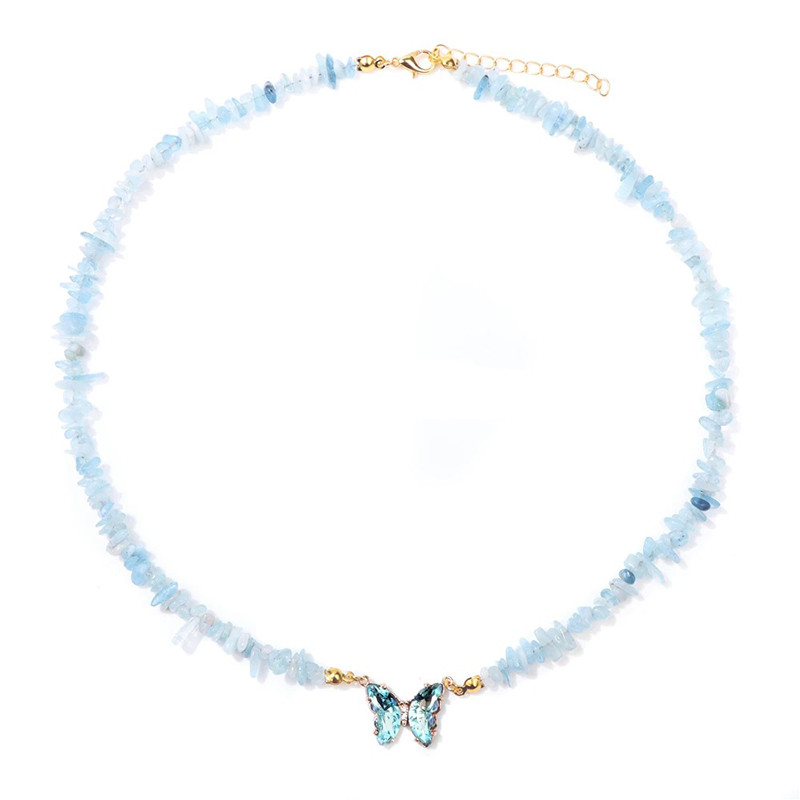 Collier papillon et pierre naturelle - ciel bleu