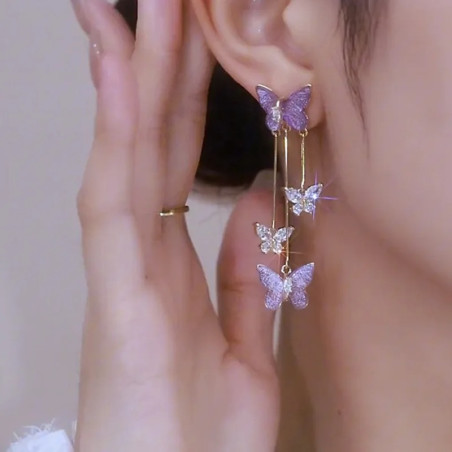 Boucles d'oreilles papillon en cristal violet