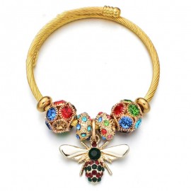 Bracelet en acier inoxydable avec perles en cristal abeille pour femme abeille noir et rouge