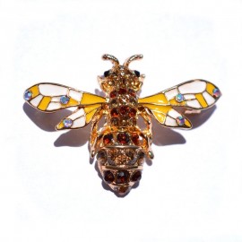 Broche en forme d'abeille pour femmes strass couleur or vue dessus
