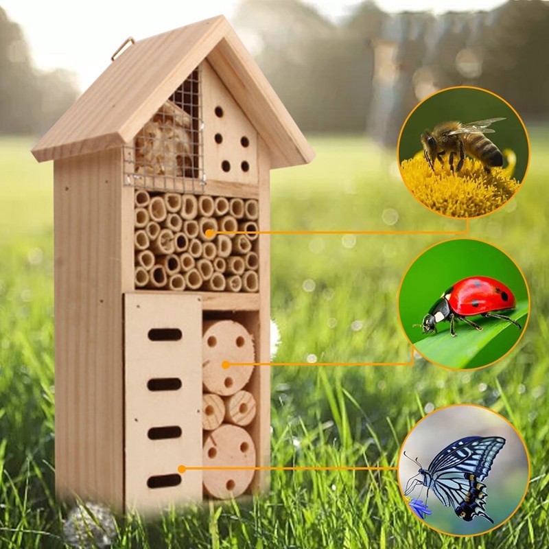 papillons coccinelles écologique extérieur maison avec toit vert insectes Garden mile Insectes en bois naturel Maison pour insectes de jardin Abri de nidification Habitat pour abeilles 